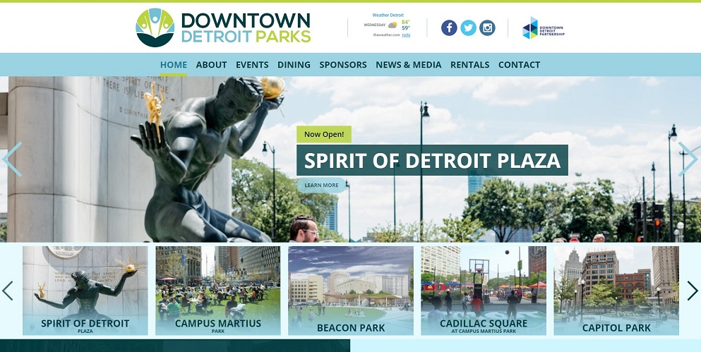 Скриншот страницы сайта парков в Детройте