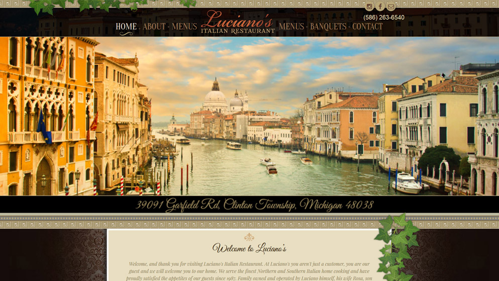 Скриншот страницы сайта итальянского ресторана