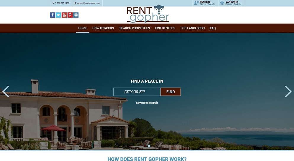 Скриншот страницы сайта сервиса аренды недвижимости